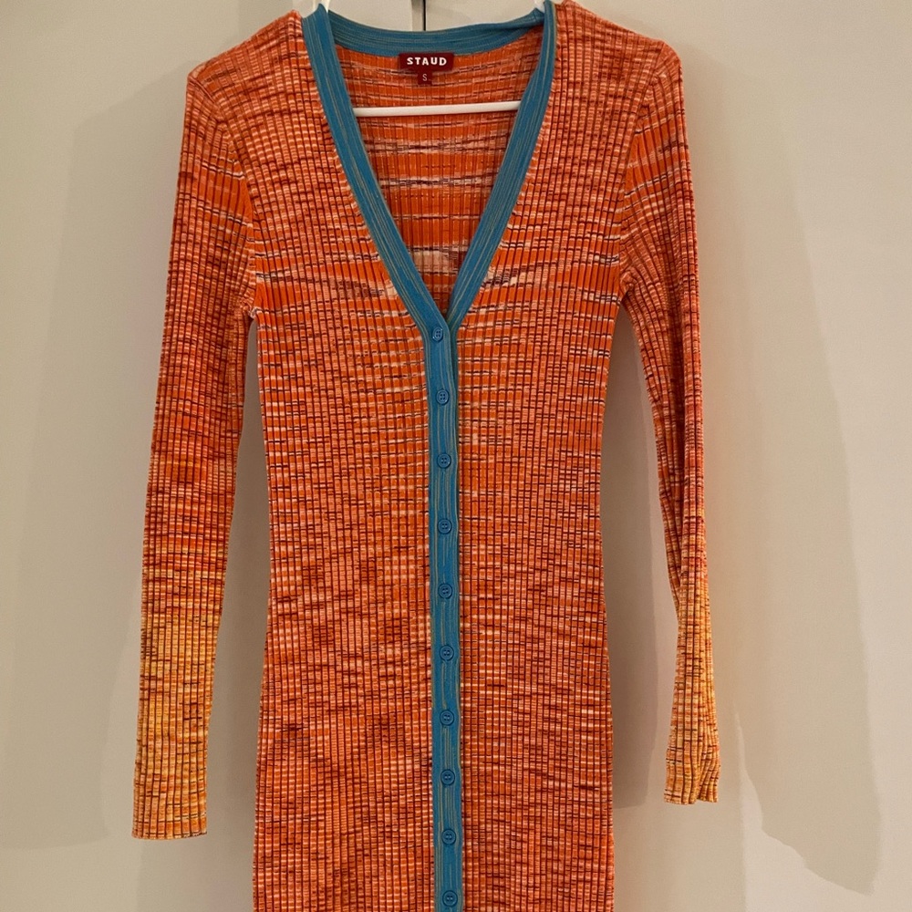 Staud long sweater dress. Great color and fit. Very flattering on.